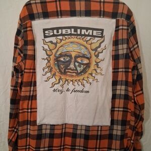 American Eagle Outfitters Orange Plaid Shirt with Sublime Graphic Back